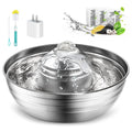 CW-03 Cat Water Fountain 304 Stainless Steel, 2L/68Oz Quiet Cat Fountain for Cats Drinking, Dual Filtration Cat Water Bowl for Kittens, Silver